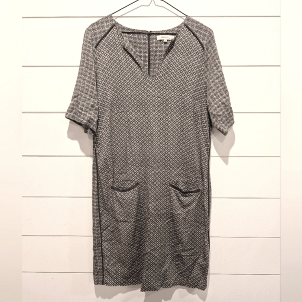 Sandwich medium dress oversized boxy Baggy Tunic boho Grey 3/4 Sleeve Geometric